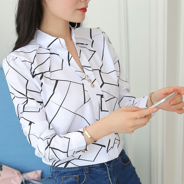 Wholesale Foreign Trade Spring and Autumn Clothing, Stylish Casual Striped Long-Sleeve Shirt, Loose White Stand-Up Collar Top, Women's Pullover