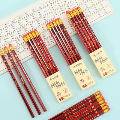 10 Pieces of Hb Pencils with Eraser, Hexagonal Wooden Shaft, Student Writing Practice Pencils, Children's Pencils, Hb2B Graphite Wooden